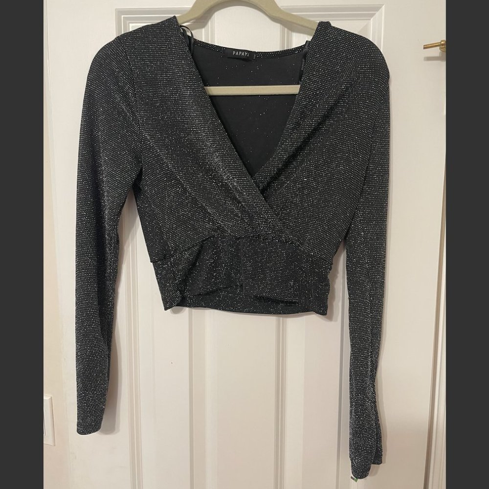 PAPAYA Sparkly Black Long Sleeve Night Out Top - Size Small